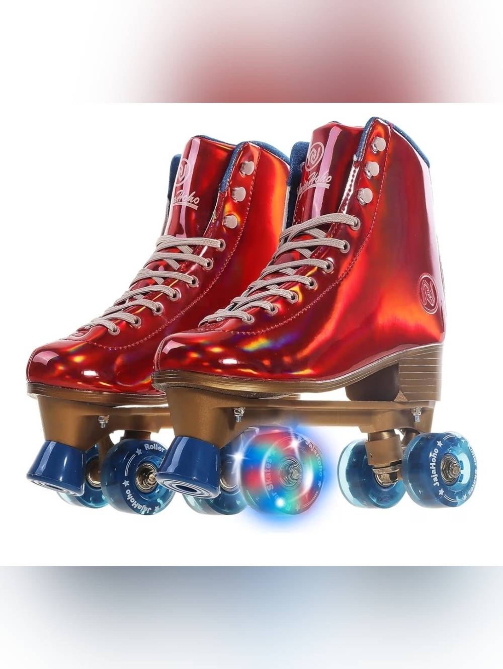 Chrome Red Roller Skates with Blue Light-Up Wheels